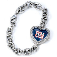 *New York Giants Stainless Steel Rhinestone Ladies Heart Link Watch