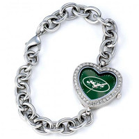 *New York Jets Stainless Steel Rhinestone Ladies Heart Link Watch