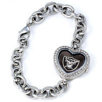 *Oakland Raiders Stainless Steel Rhinestone Ladies Heart Link Watch
