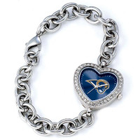Los Angeles Rams Stainless Steel Rhinestone Ladies Heart Link Watch