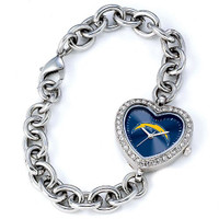 *San Diego Chargers Stainless Steel Rhinestone Ladies Heart Link Watch