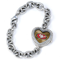 *San Francisco 49ers Stainless Steel Rhinestone Ladies Heart Link Watch