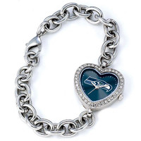 *Seattle Seahawks Stainless Steel Rhinestone Ladies Heart Link Watch