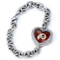 *Washington Redskins Stainless Steel Rhinestone Ladies Heart Link Watch