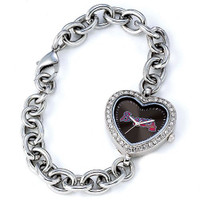 Atlanta Braves Stainless Steel Rhinestone Ladies Heart Link Watch
