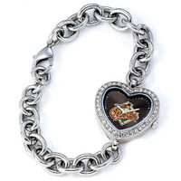 Baltimore Orioles Stainless Steel Rhinestone Ladies Heart Link Watch