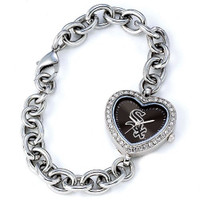 Chicago White Sox Stainless Steel Rhinestone Ladies Heart Link Watch