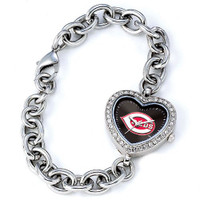 Cincinnati Reds Stainless Steel Rhinestone Ladies Heart Link Watch