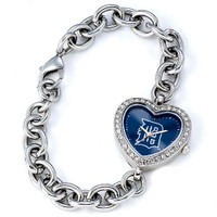 Detroit Tigers Stainless Steel Rhinestone Ladies Heart Link Watch