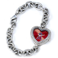 Los Angeles Angels Stainless Steel Rhinestone Ladies Heart Link Watch