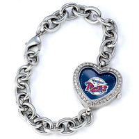 Minnesota Twins Stainless Steel Rhinestone Ladies Heart Link Watch