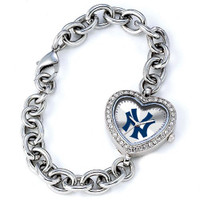 New York Yankees Stainless Steel Rhinestone Ladies Heart Link Watch