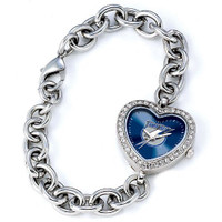 Tampa Bay Rays Stainless Steel Rhinestone Ladies Heart Link Watch