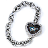 Toronto Blue Jays Stainless Steel Rhinestone Ladies Heart Link Watch