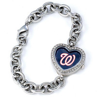 Washington Nationals Stainless Steel Rhinestone Ladies Heart Link Watch