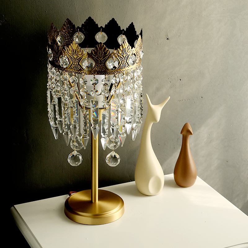 European Style LED Table Lamp Crystal Copper Crown Shape Princess Beautiful  Home Decor