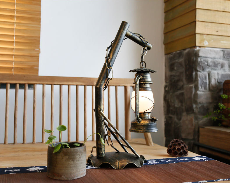 Industrial style LED Table Lamp Metal Glass Simple Retro Living Room Study Room