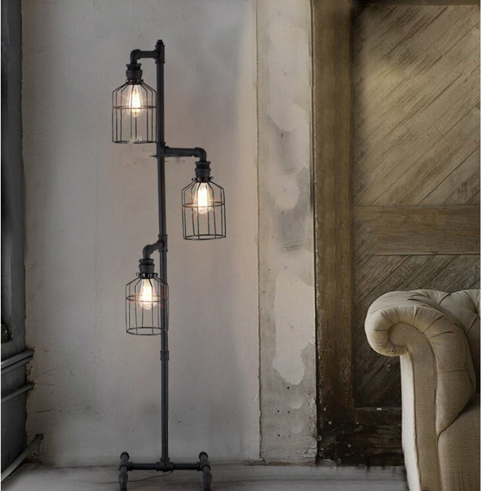 Industrial Style Led Floor Lamp Metal Birdcage Shade Loft Dining Room Cafe Bar Decor
