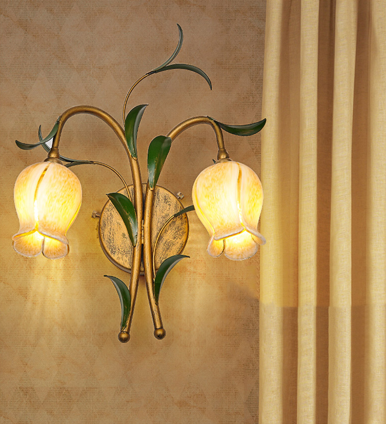 American LED Wall Light Metal Glass Flower Shape Creative Corridor