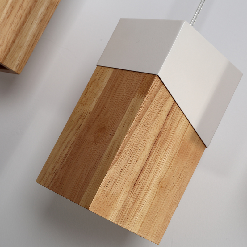 Modern LED Pendant Light Wood Metal Square Shape Dining Room Bedroom Decor