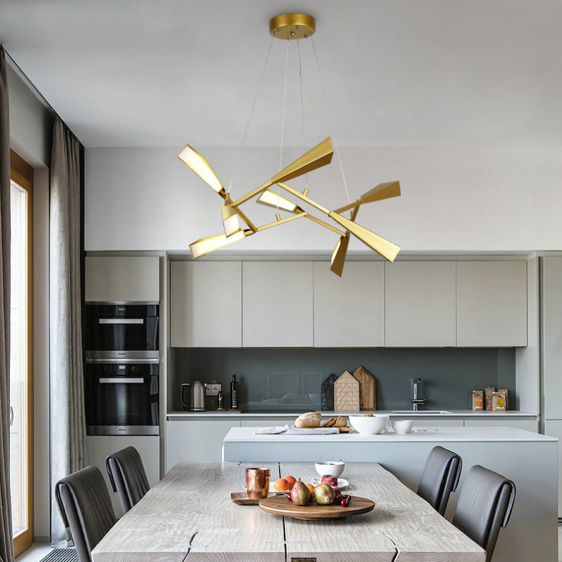 Propeller, Gold Metal Shade LED Chandelier Light Modern Style Living Room Horizon Lights