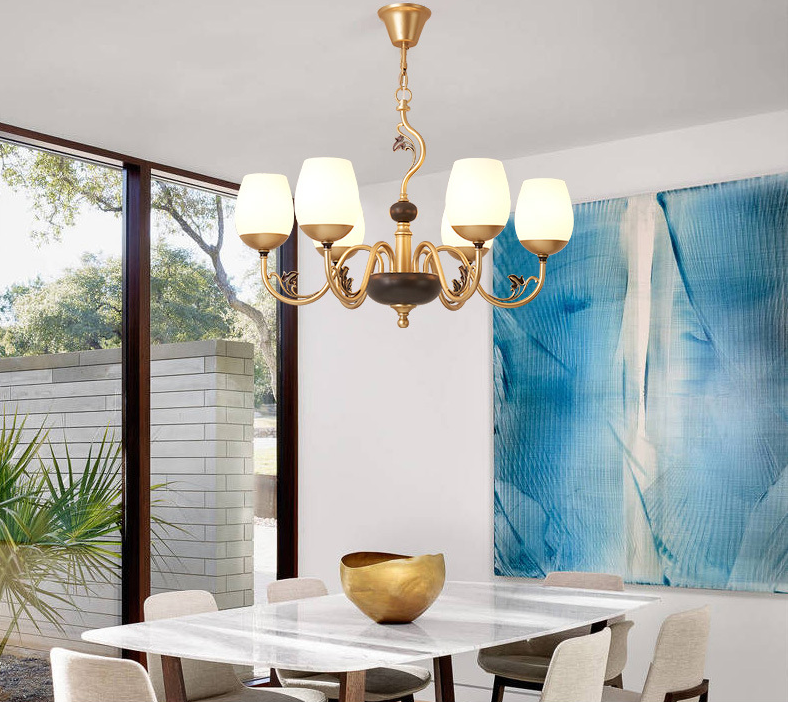 Magnolia Shape Glass Shade Metal Frame LED Chandelier Light American Style Home Decor