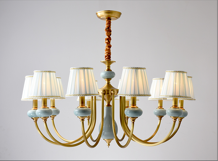 Copper Ceramic Lamp Body Beautiful LED Chandelier Light European style Home Decor