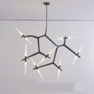 [Display] NAOMI Iron Bar Chandelier for Living Room, Dining Room & Restaurant - Modern Style [Black, 3000K, 14 Lights]