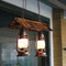 Retro Style LED Pendant Lights Metal Frame Bamboo Glass Lampshade Bar 