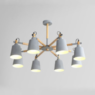 Modern Style LED Chandelier Light Metal Lampshade Wooden Frame Living Room