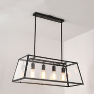 Industrial Retro Style LED Pendant Light Metal Frame Glass Shade Cafe