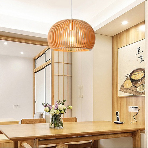 Modern Wood Craft Cage LED Pendant Lamp Dining Room Restaurants