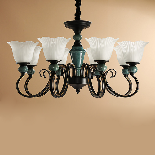 HENDRICKS Ceramic LED Chandelier Light for Living Room, Bedroom & Dining - American Style 