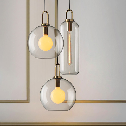 Modern LED Pendant Light Glass Ball Shade Round Cylinder Simple Home Decor 