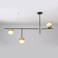 Glass Ball Shade Metal Pole LED Chandelier Light Modern Style Dining Room Decor