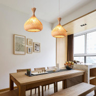 ABODE Bamboo Weave LED Pendant Light for Study, Bedroom & Dining - Modern Chinese Style 