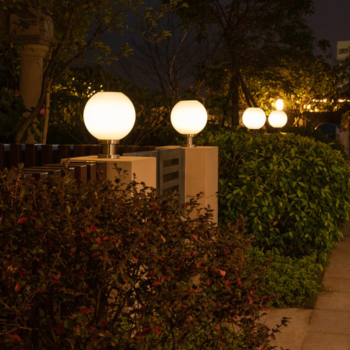 2PCS LED Pillar Light Waterproof Acrylic Ball Shade Stainless Steel Lamp Gate Park Decor from Singapore best online lighting shop horizon lights