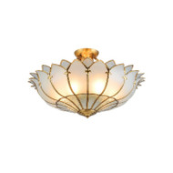 European Style LED Ceiling Light Brass Glass Lotus Shape Lampshade Home Hotel Decor