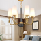 Copper Deer Head Glass Shade LED Chandelier Light American Living Room Decor