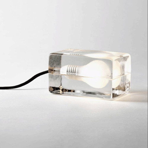 Modern LED Table Lamp Glass Ice Cube Shape Bedside Shop Cafe Decor 