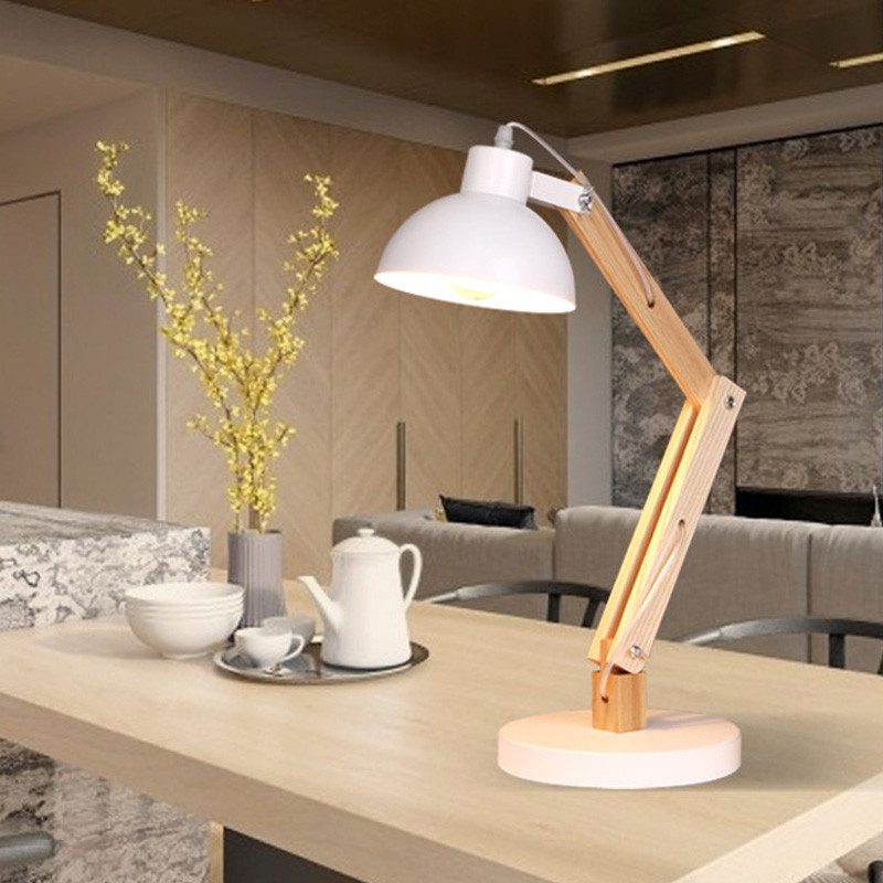 Modern LED Table Lamp Metal Shade Wood Adjustable Bedroom Study Room  Illumination