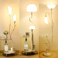 Modern LED Floor Lamp Glass Flower Shape Lampshade Table Metal Multifunction Living Room