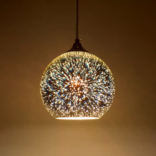 Post-modern LED Pendant Light Glass Lampshade 3D Starry Sky Pattern Cafe Dining Room Decor