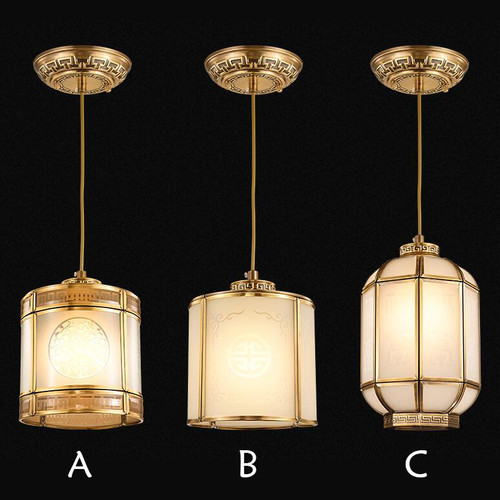 New Chinese LED Pendant Light Coppery Glass Lampshade Balcony Dining Room from Singapore best online lighting shop horizon lights