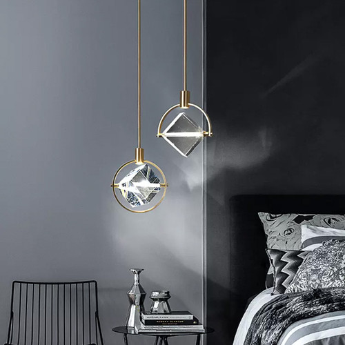 Modern LED Pendant Light Crystal Diamond Shape Metal Dining Room Bedroom