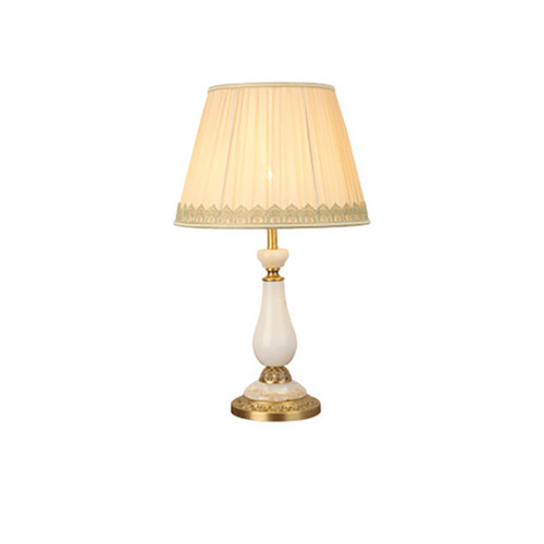 European LED Table Lamp Cloth Jade Brass Luxurious Simple Living Room Bedroom