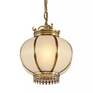 New Chinese LED Brass Pendant Light Glass Lantern Shape Balcony