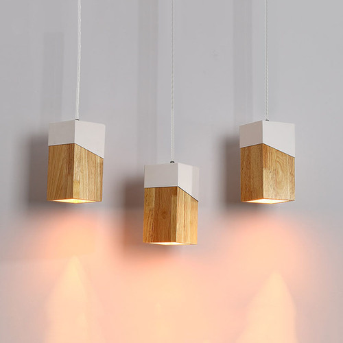 Modern LED Pendant Light Wood Metal Square Shape Dining Room Bedroom Decor