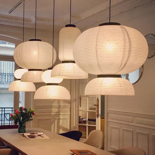 Modern LED Pendant Light Paper Lampshade Metal Oak Creative Bedroom Dining Room