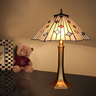 European Style LED Table Lamp Tiffany Glass Shade Copper Bedroom Decor